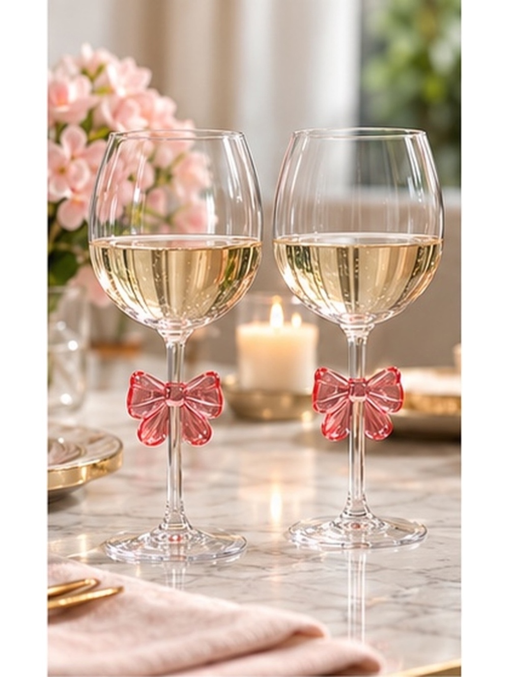 Pink Bow Wine Glasses Set of 2 Hard Plastic | Sable & Red Blush Bow